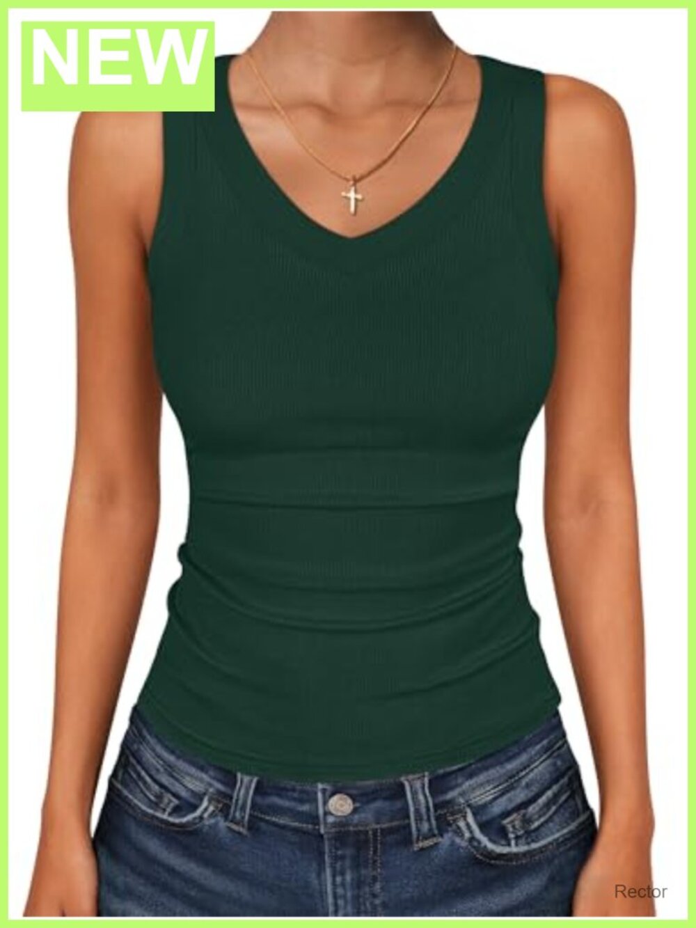 Women's V Neck Sleeveless Ribbed Knit Tank Top Slim Fit Summer Basic Tee